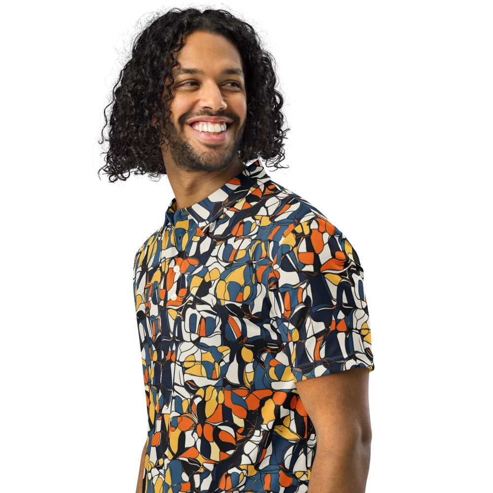 Cobalt Citrus Mosaic on Men's Slim Fit Polo Shirt — Left Front