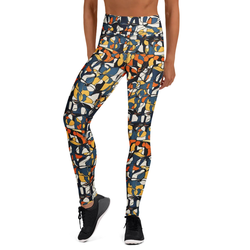 Cobalt Citrus Mosaic on Yoga Leggings — Front