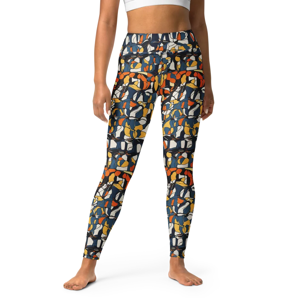 Cobalt Citrus Mosaic on Yoga Leggings — Front