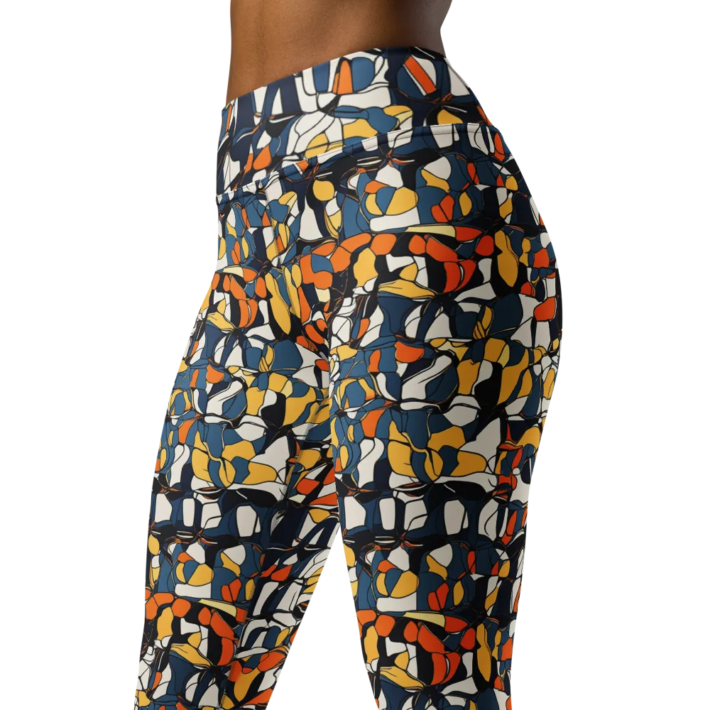 Cobalt Citrus Mosaic on Yoga Leggings — Left Front
