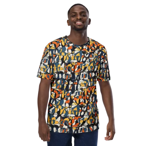 Cobalt Citrus Mosaic on a Men's Crew Neck T-Shirt