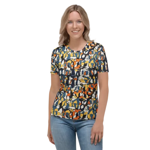 Cobalt Citrus Mosaic on a Women's Crew Neck T-Shirt
