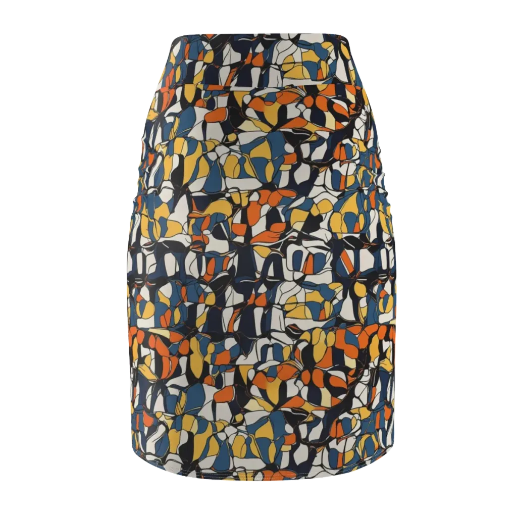 Cobalt Citrus Mosaic on Pencil Skirt — Back