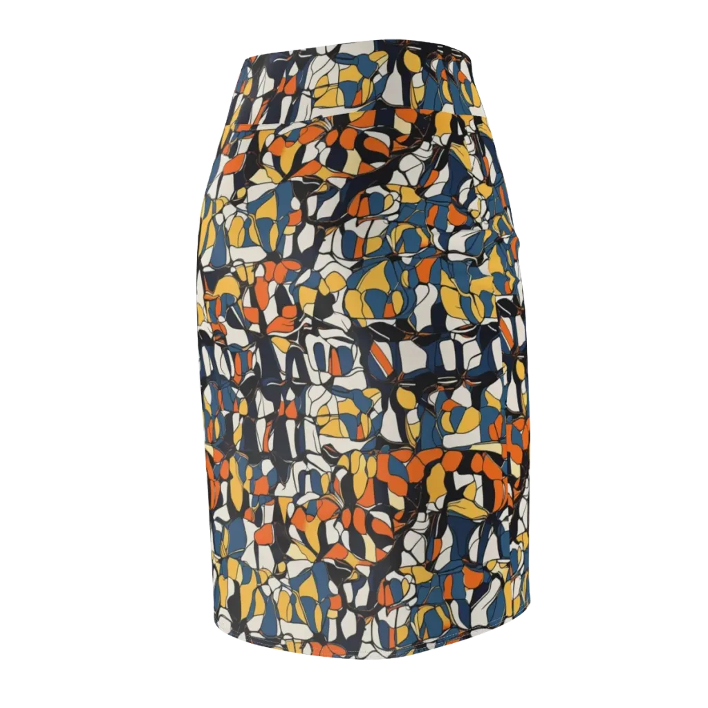 Cobalt Citrus Mosaic on Pencil Skirt — Back Side