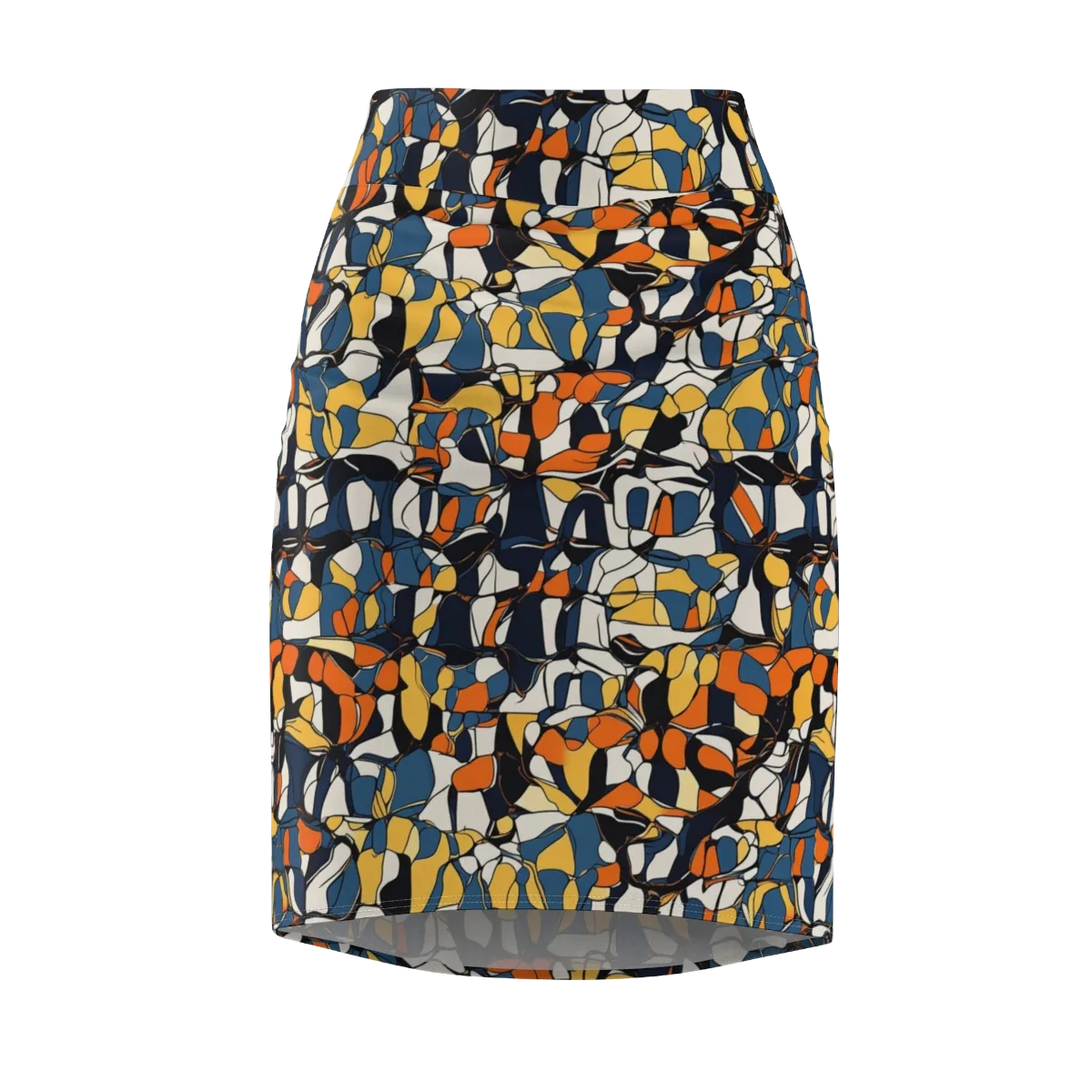 Cobalt Citrus Mosaic on Pencil Skirt — Front