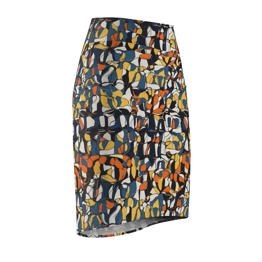 Cobalt Citrus Mosaic on Pencil Skirt — Front Side