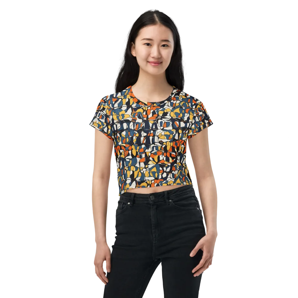 Cobalt Citrus Mosaic on Crop Tee — Front