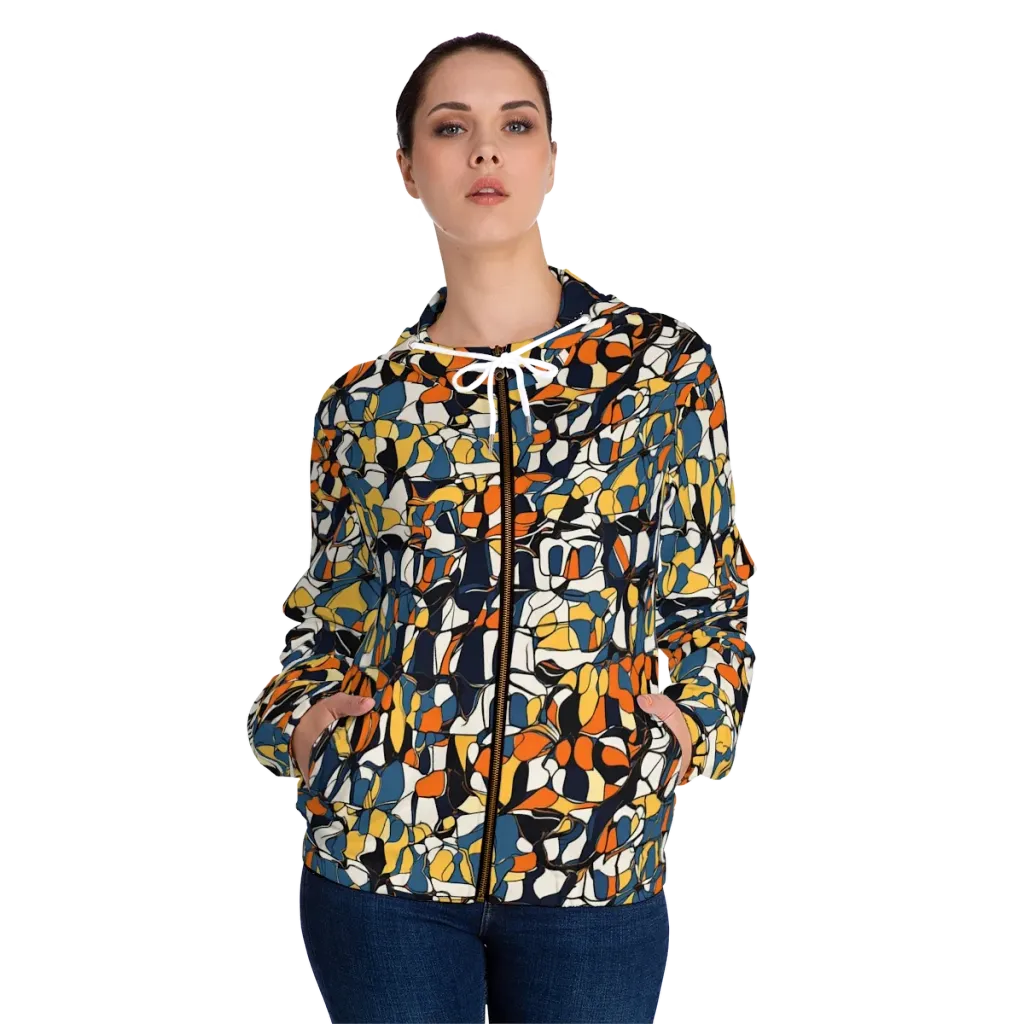 Cobalt Citrus Mosaic on Women's Full-Zip Hoodie — Front On Person