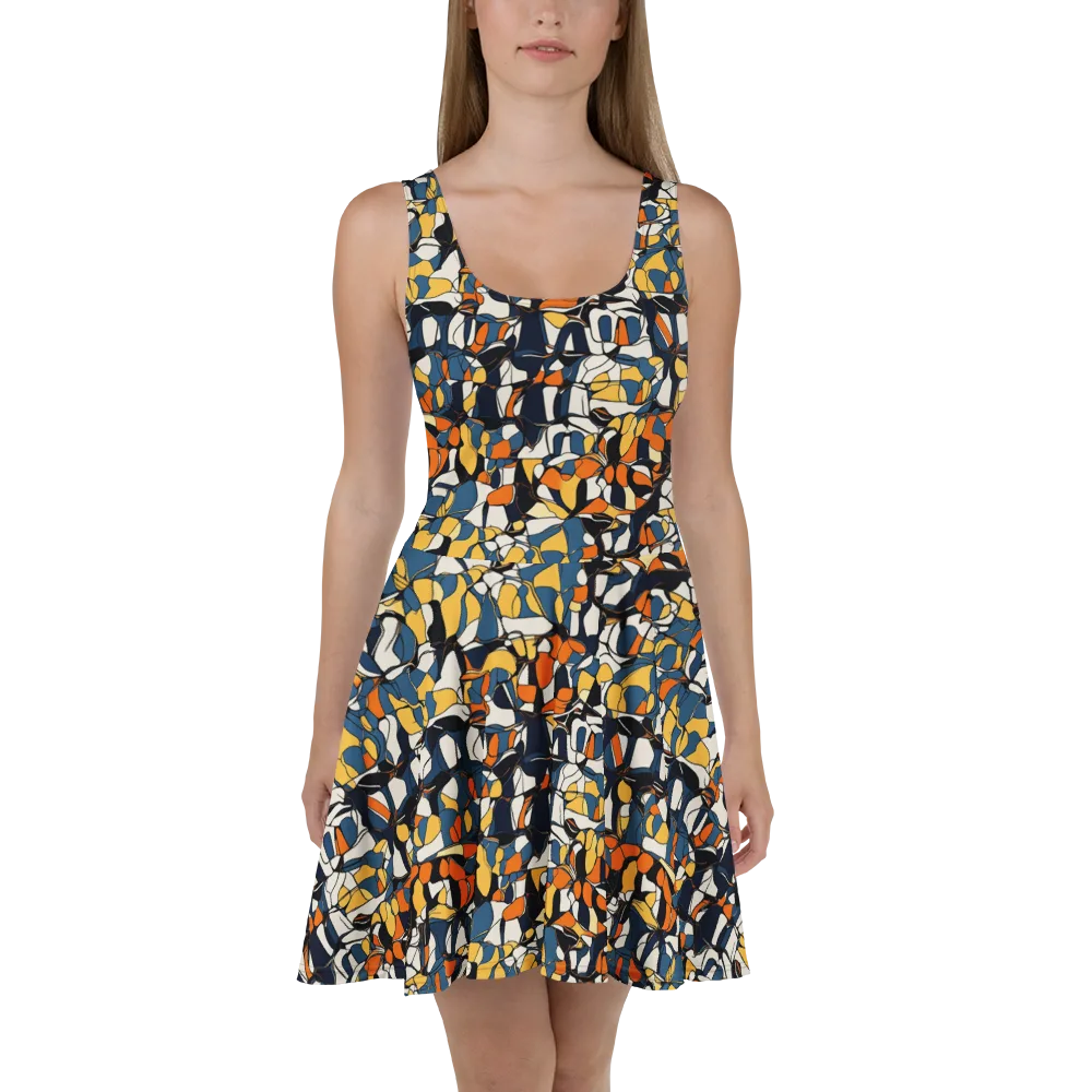 Cobalt Citrus Mosaic on Skater Dress — Front