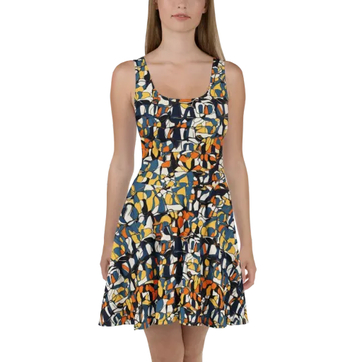 Cobalt Citrus Mosaic on a Skater Dress