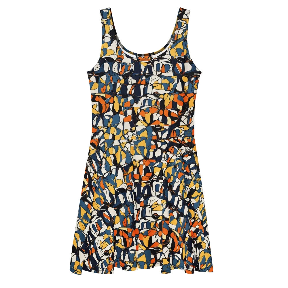 Cobalt Citrus Mosaic on Skater Dress — Front