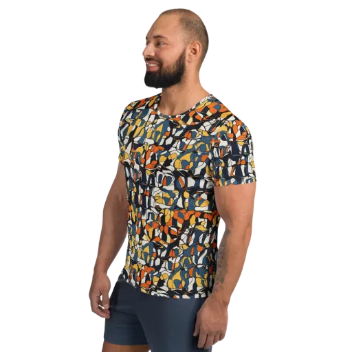 Cobalt Citrus Mosaic on a Men's Athletic T-Shirt