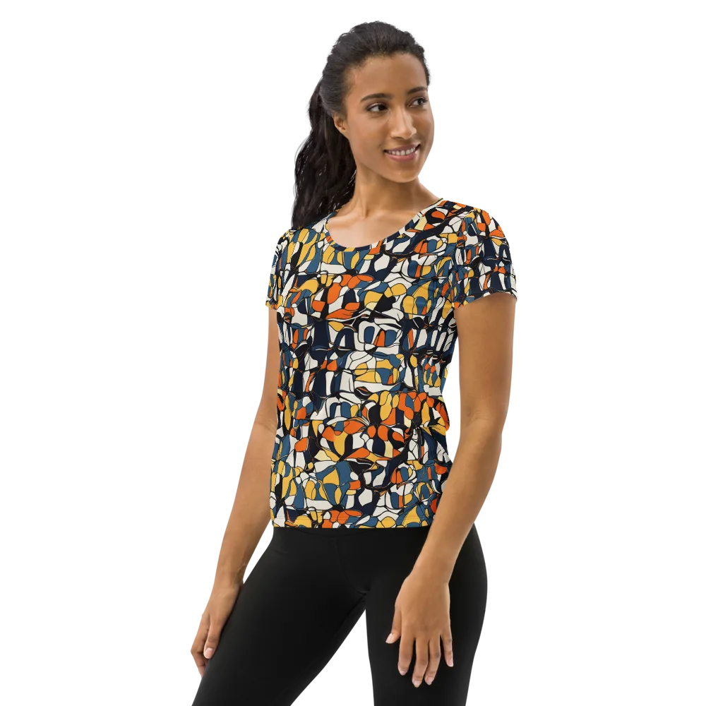 Cobalt Citrus Mosaic on Women's Athletic T-Shirt — Left