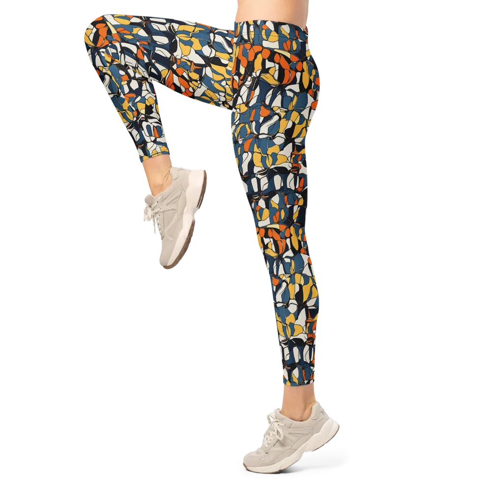 Cobalt Citrus Mosaic on Leggings — Left