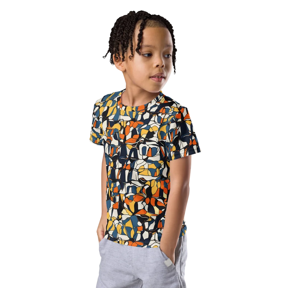 Cobalt Citrus Mosaic on Kids Crew Neck T-Shirt — Left Front