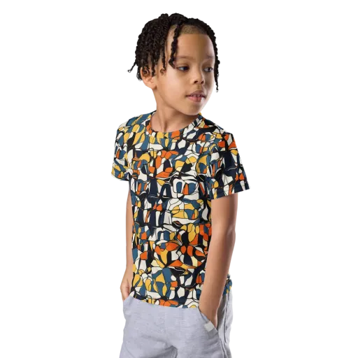 Cobalt Citrus Mosaic on a Kids Crew Neck T-Shirt