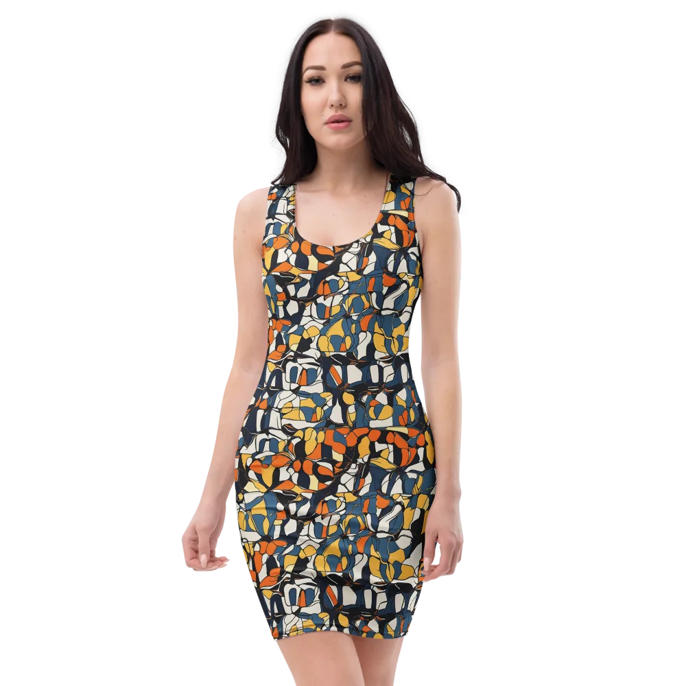 Cobalt Citrus Mosaic on Bodycon Dress — Front