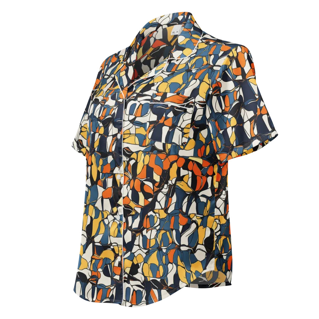 Cobalt Citrus Mosaic on Women's Short Sleeve Pajama Top — Left Front