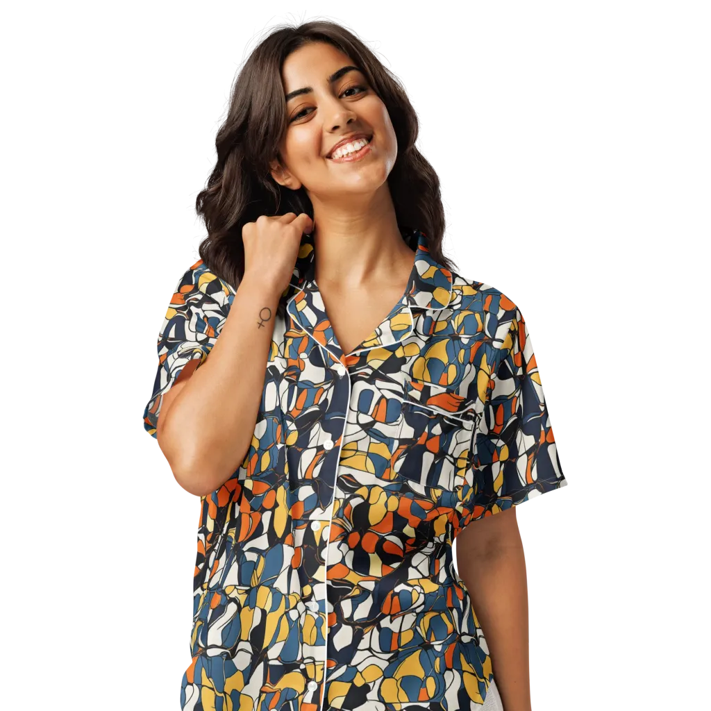 Cobalt Citrus Mosaic on Women's Short Sleeve Pajama Top — Front