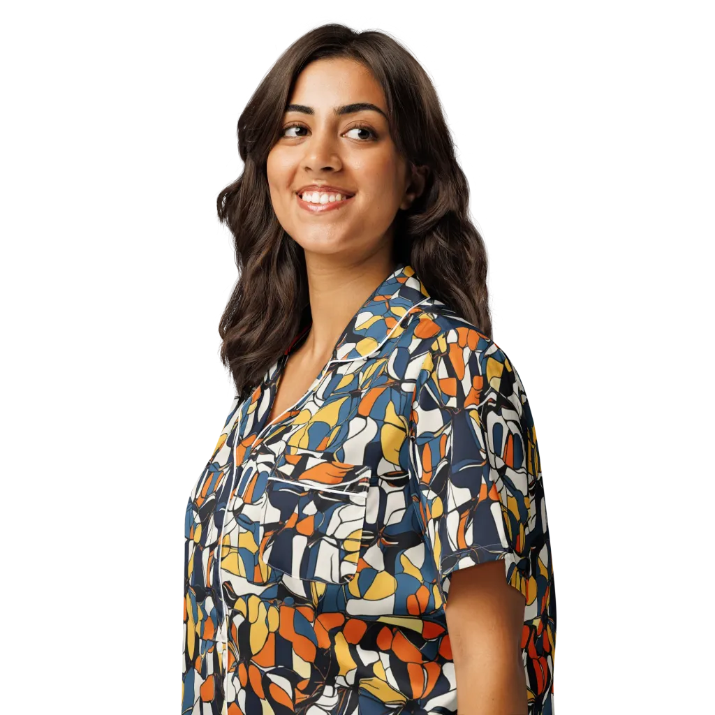 Cobalt Citrus Mosaic on Women's Short Sleeve Pajama Top — Left Front