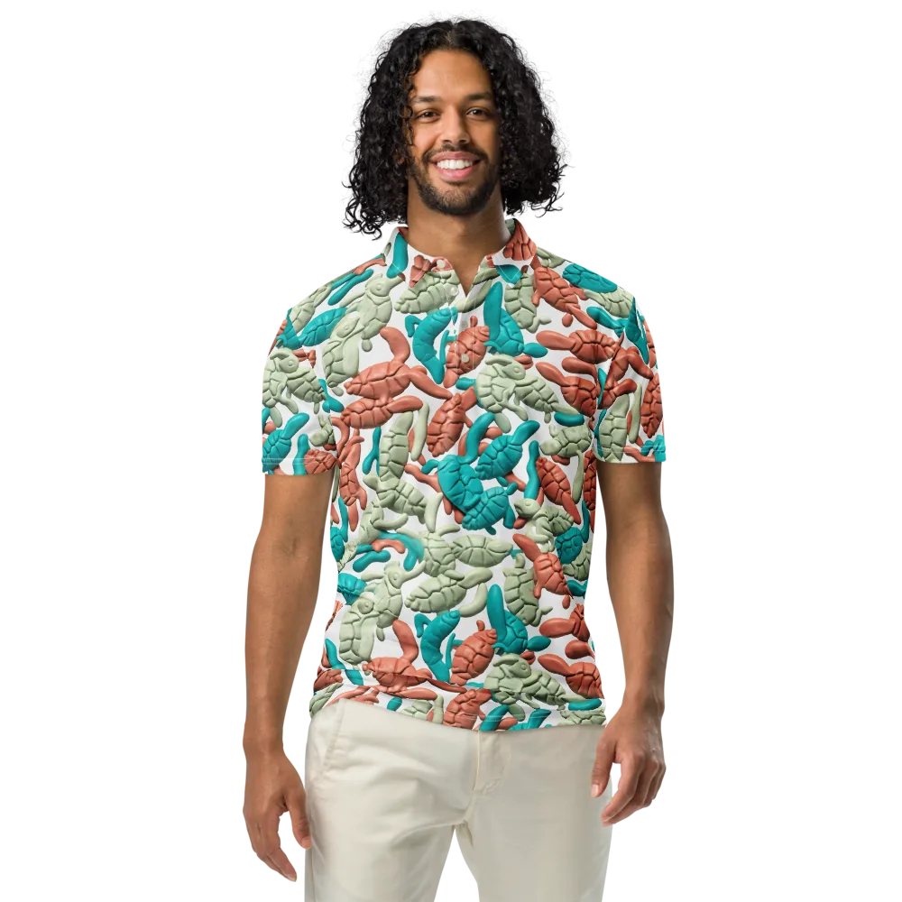 Coral Crustacean on Men's Slim Fit Polo Shirt — Front