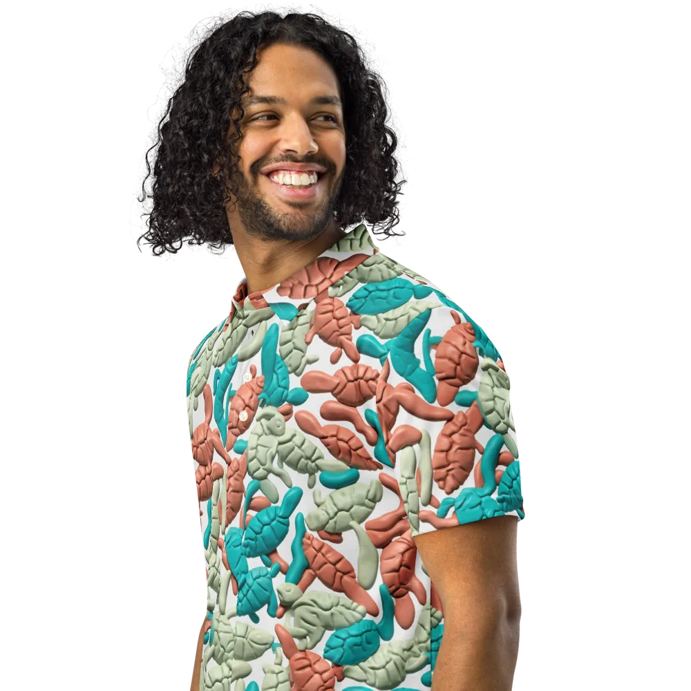 Coral Crustacean on Men's Slim Fit Polo Shirt — Left Front