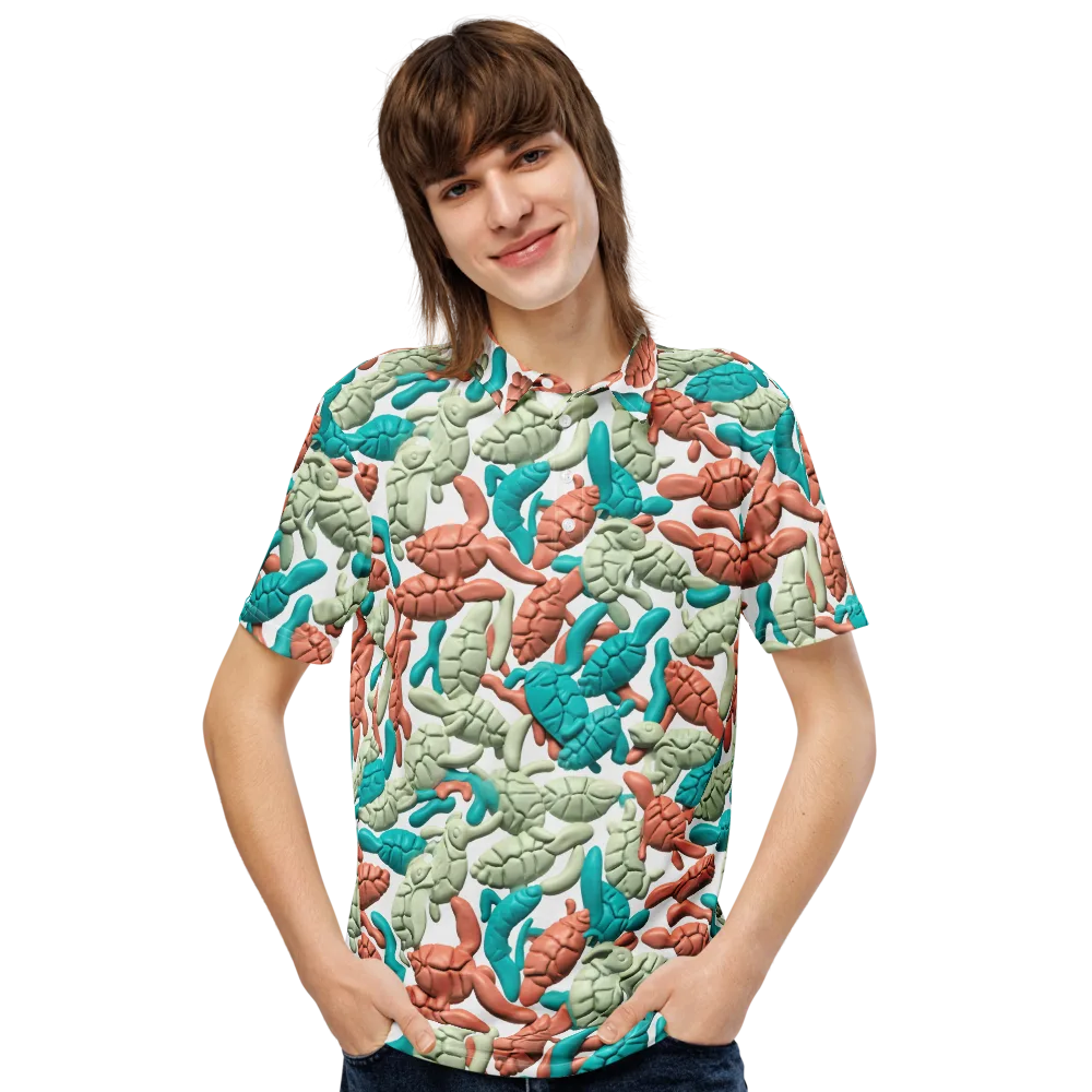 Coral Crustacean on Men's Slim Fit Polo Shirt — Front