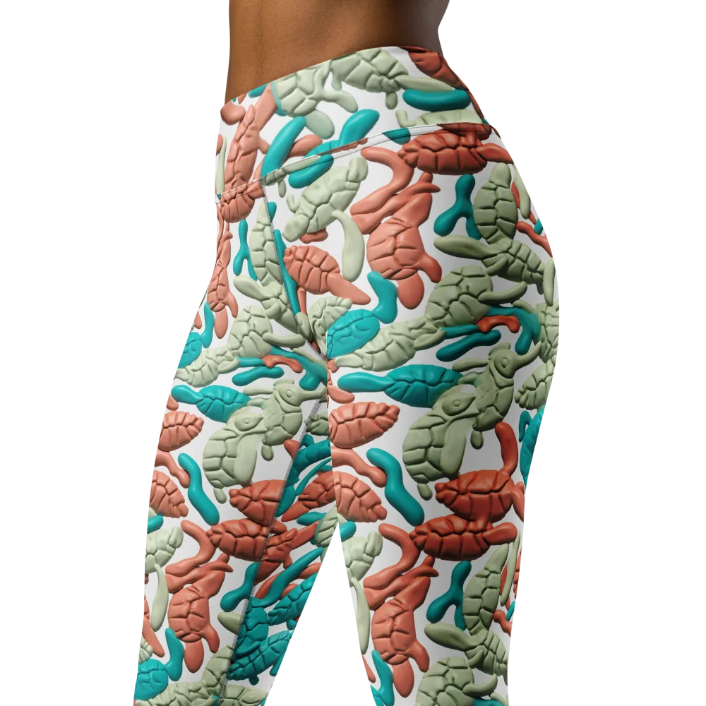 Coral Crustacean on Yoga Leggings — Left Front