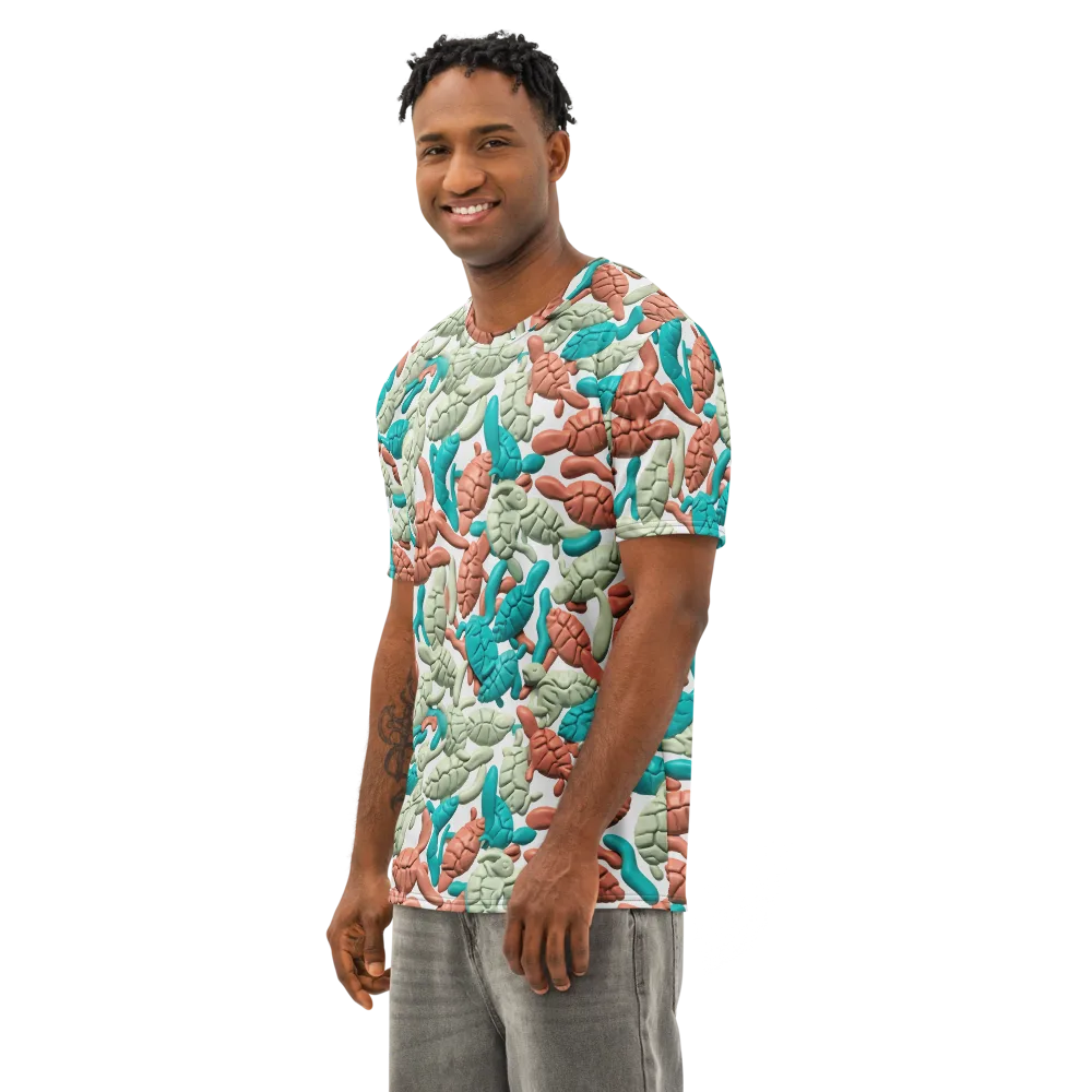 Coral Crustacean on Men's Cotton Crew Neck T-Shirt — Left Front