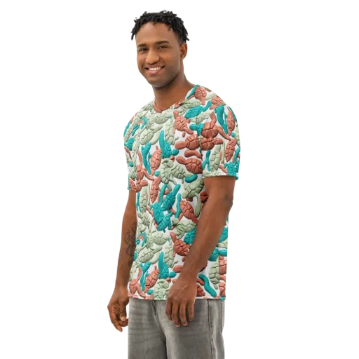 Coral Crustacean on a Men's Cotton Crew Neck T-Shirt
