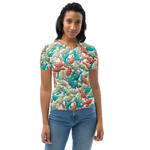 Coral Crustacean on a Women's Crew Neck T-Shirt