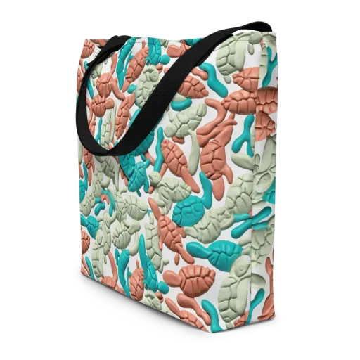 Coral Crustacean on a Large Tote Bag W/ Pocket