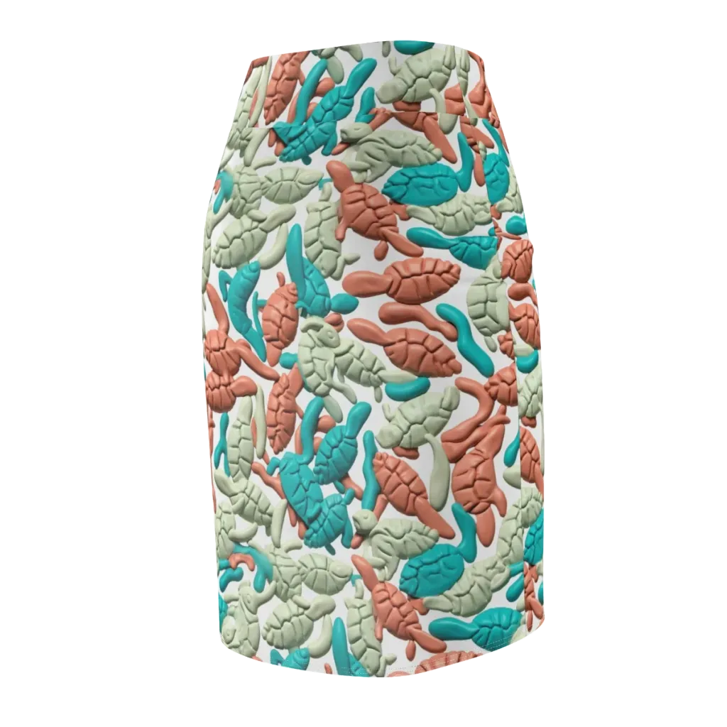 Coral Crustacean on Pencil Skirt — Back Side