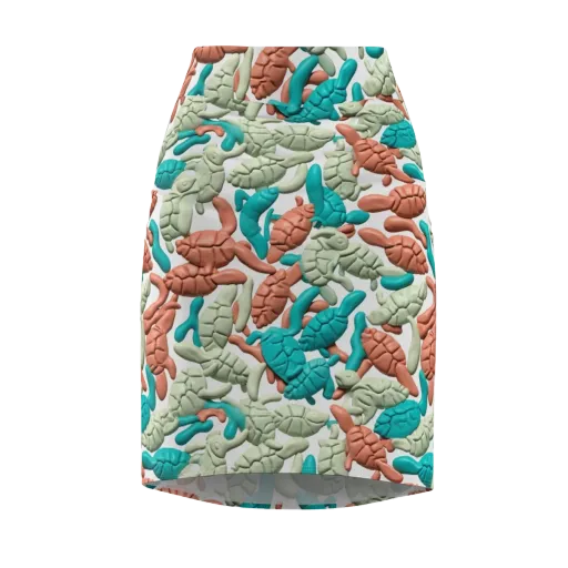 Coral Crustacean on a Pencil Skirt
