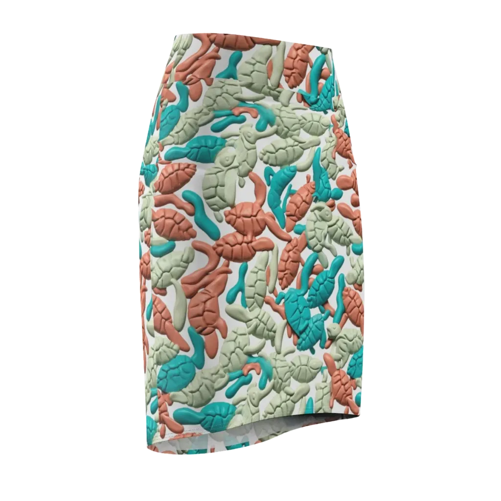 Coral Crustacean on Pencil Skirt — Front Side