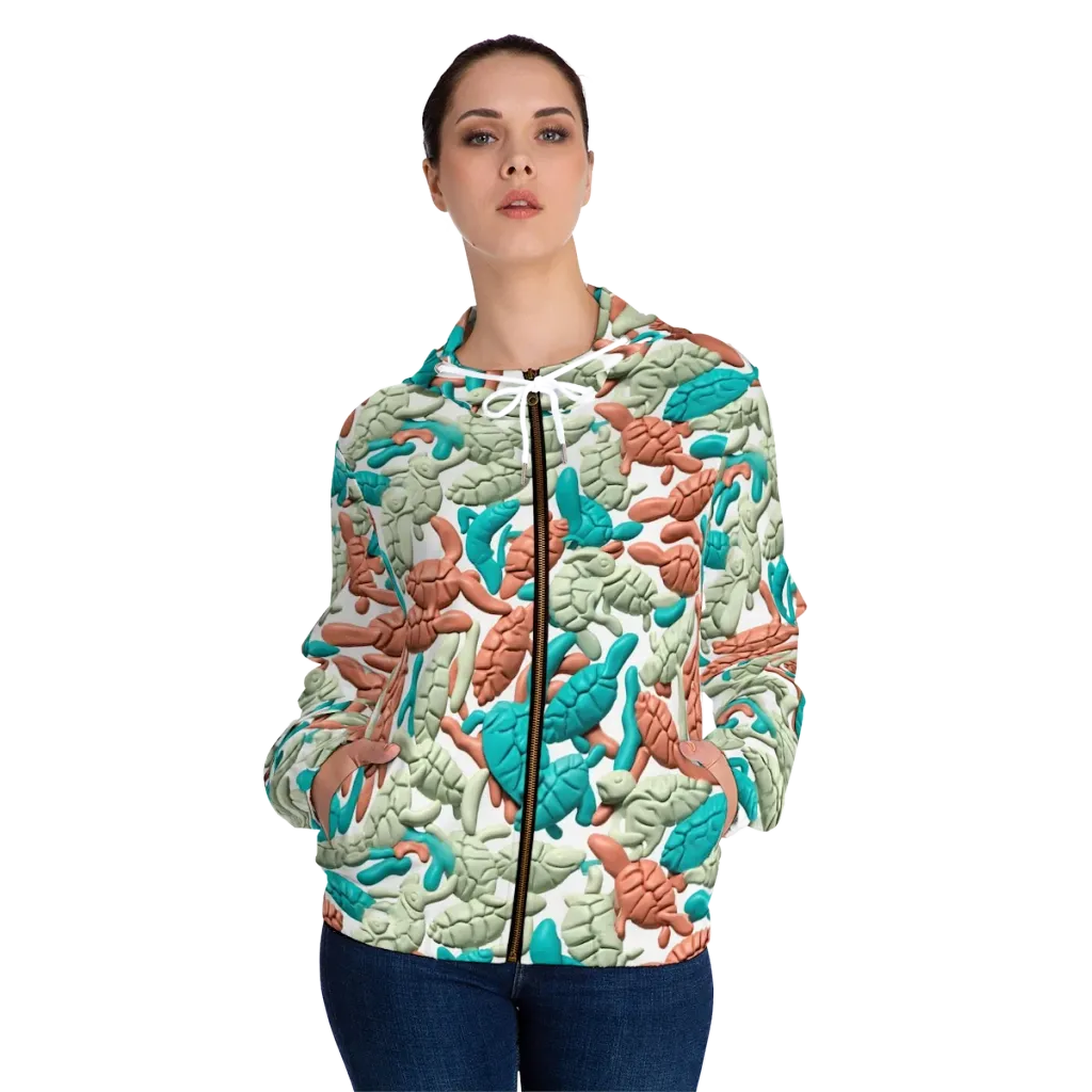 Coral Crustacean on Women's Full-Zip Hoodie — Front On Person