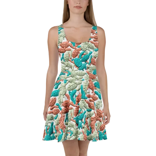 Coral Crustacean on a Skater Dress