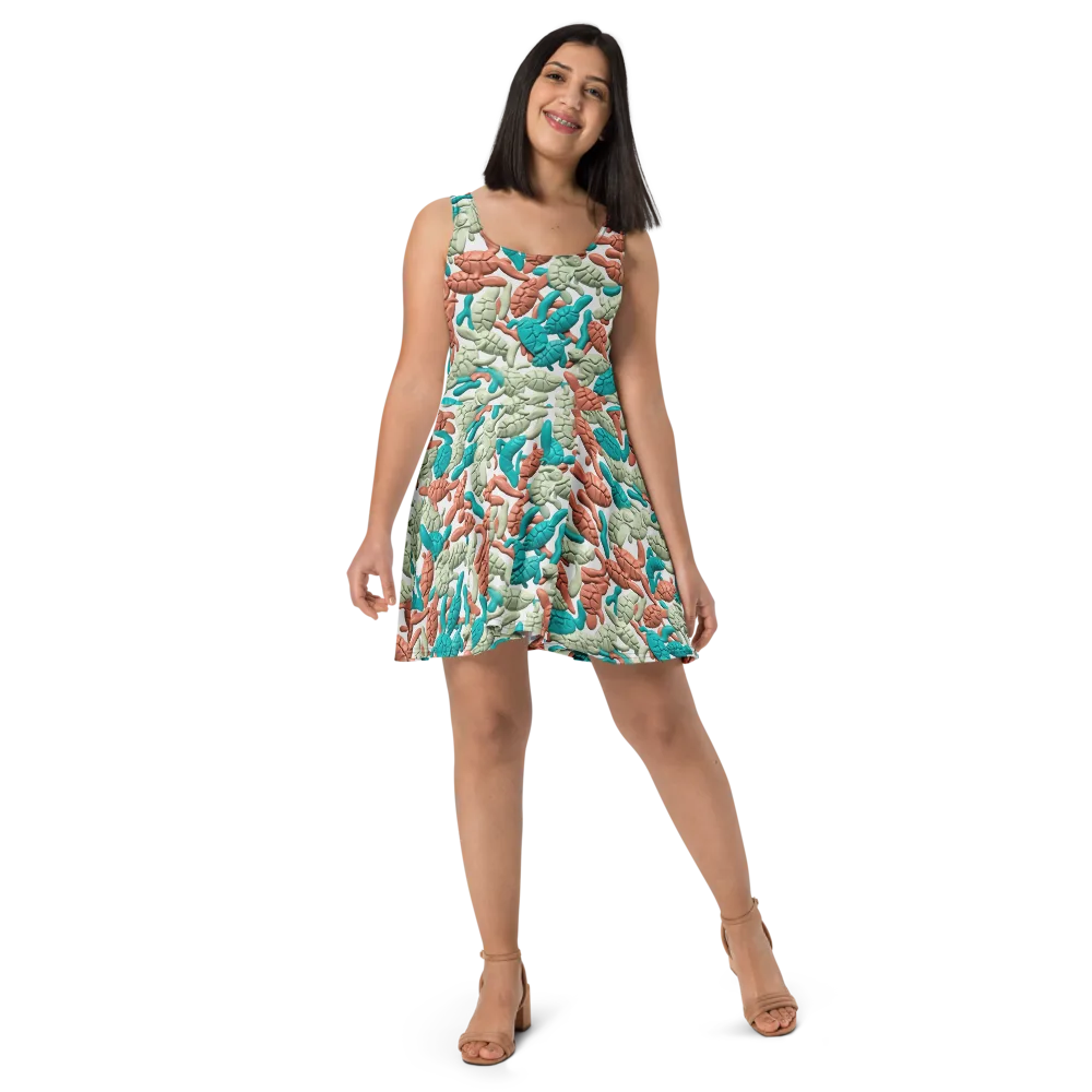 Coral Crustacean on Skater Dress — Front