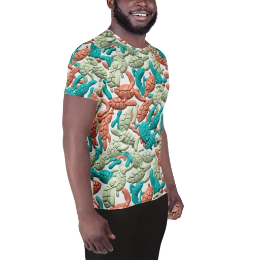 Coral Crustacean on a Men's Athletic T-Shirt