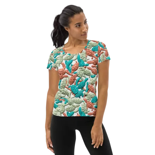 Coral Crustacean on a Women's Athletic T-Shirt