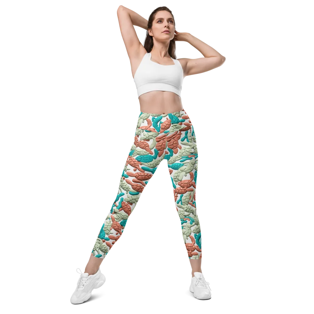 Coral Crustacean on Leggings with Pockets — Front