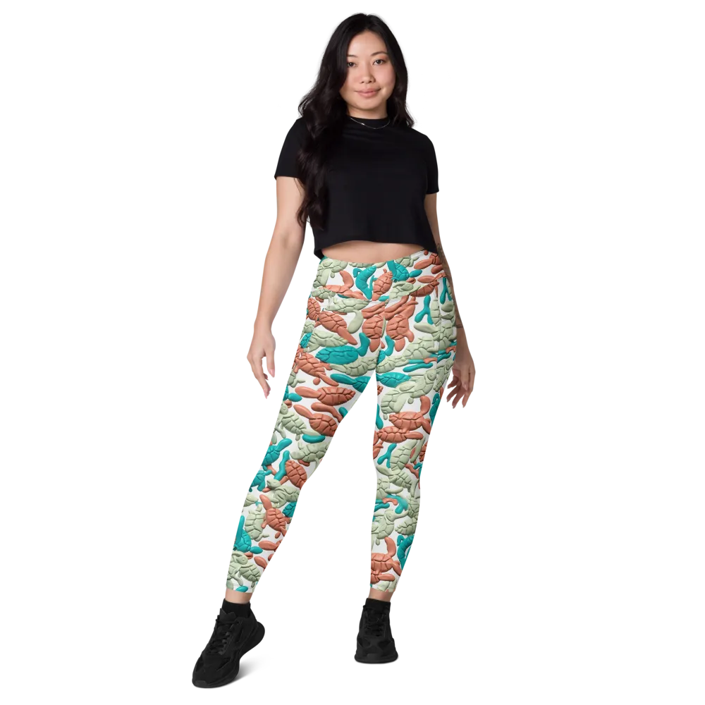 Coral Crustacean on Leggings with Pockets — Front