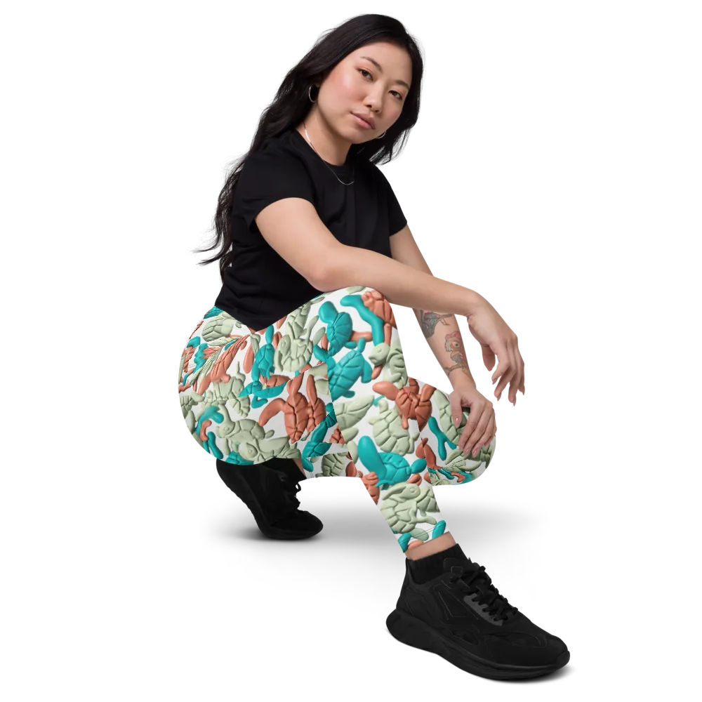 Coral Crustacean on Leggings with Pockets — Right Front