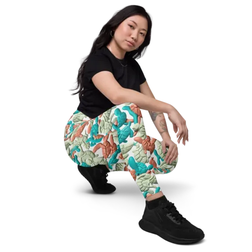 Coral Crustacean on a Leggings with Pockets