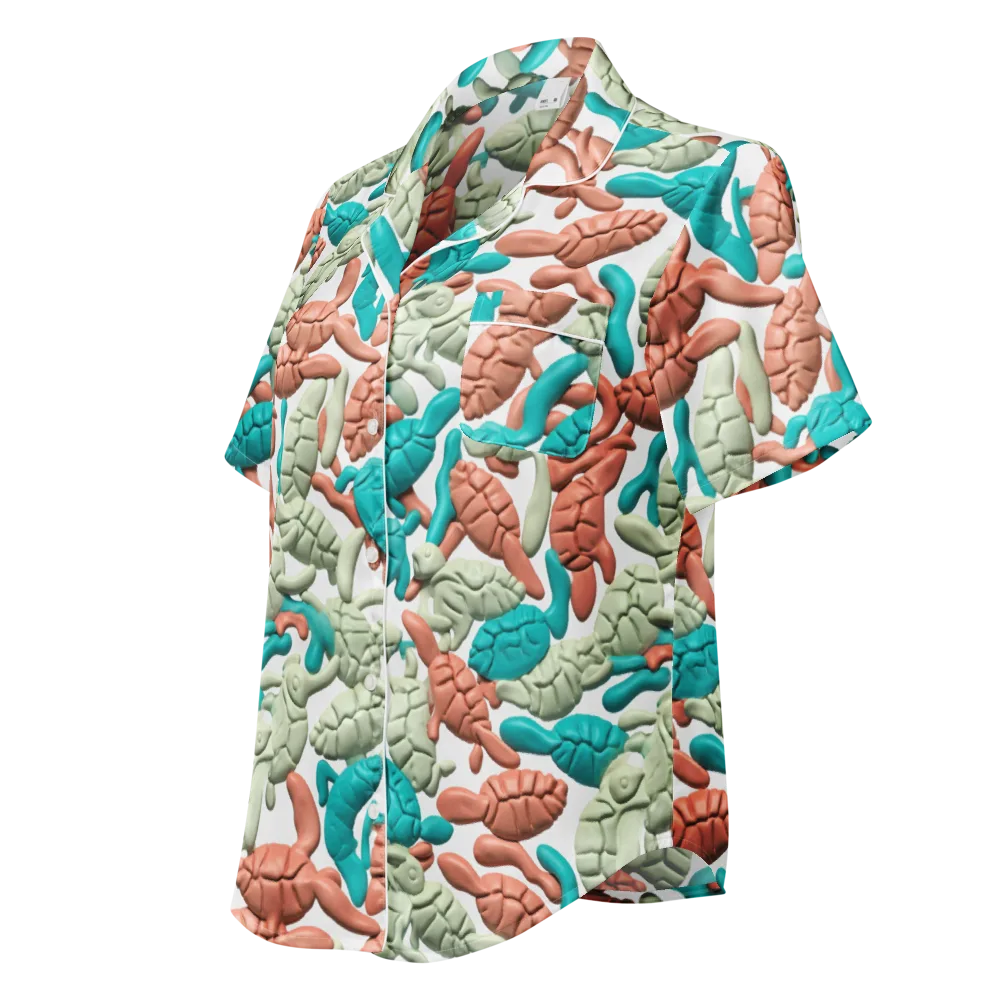 Coral Crustacean on Women's Short Sleeve Pajama Top — Left Front