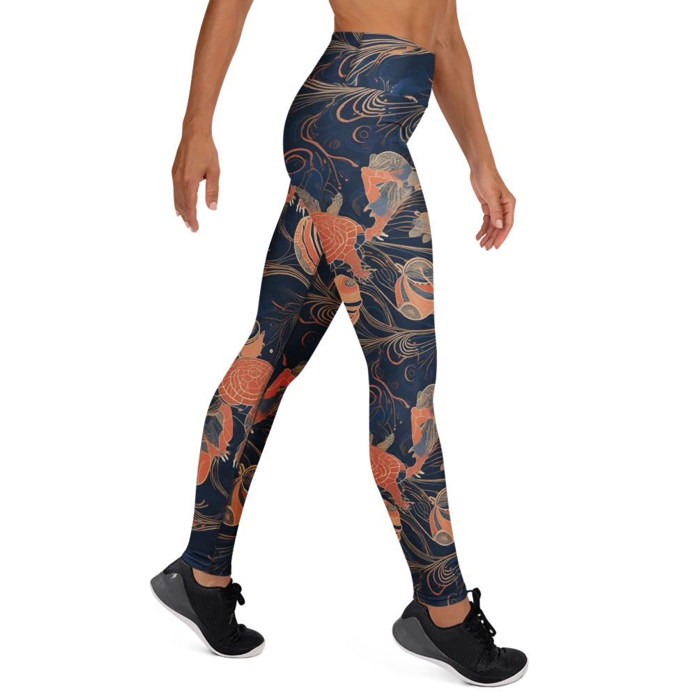 Tidal Filigree on Yoga Leggings — Right