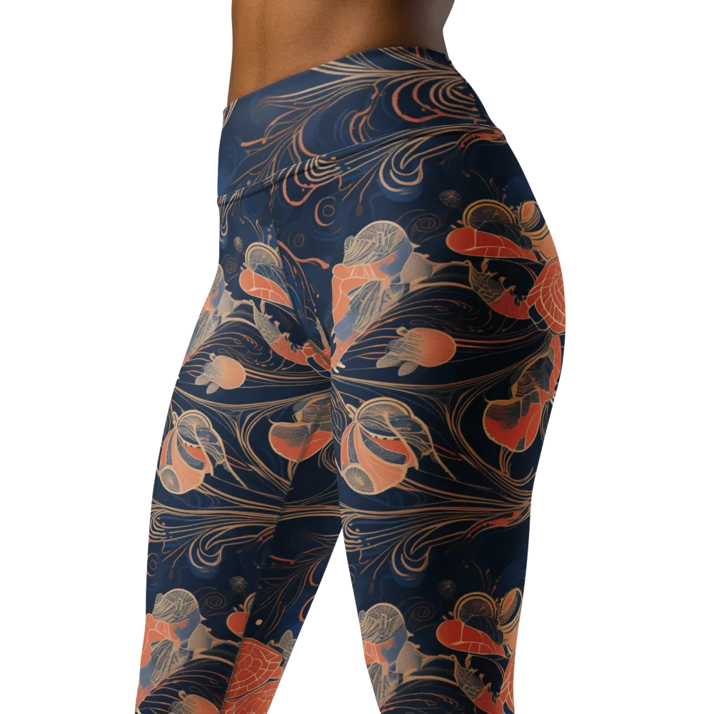 Tidal Filigree on Yoga Leggings — Left Front