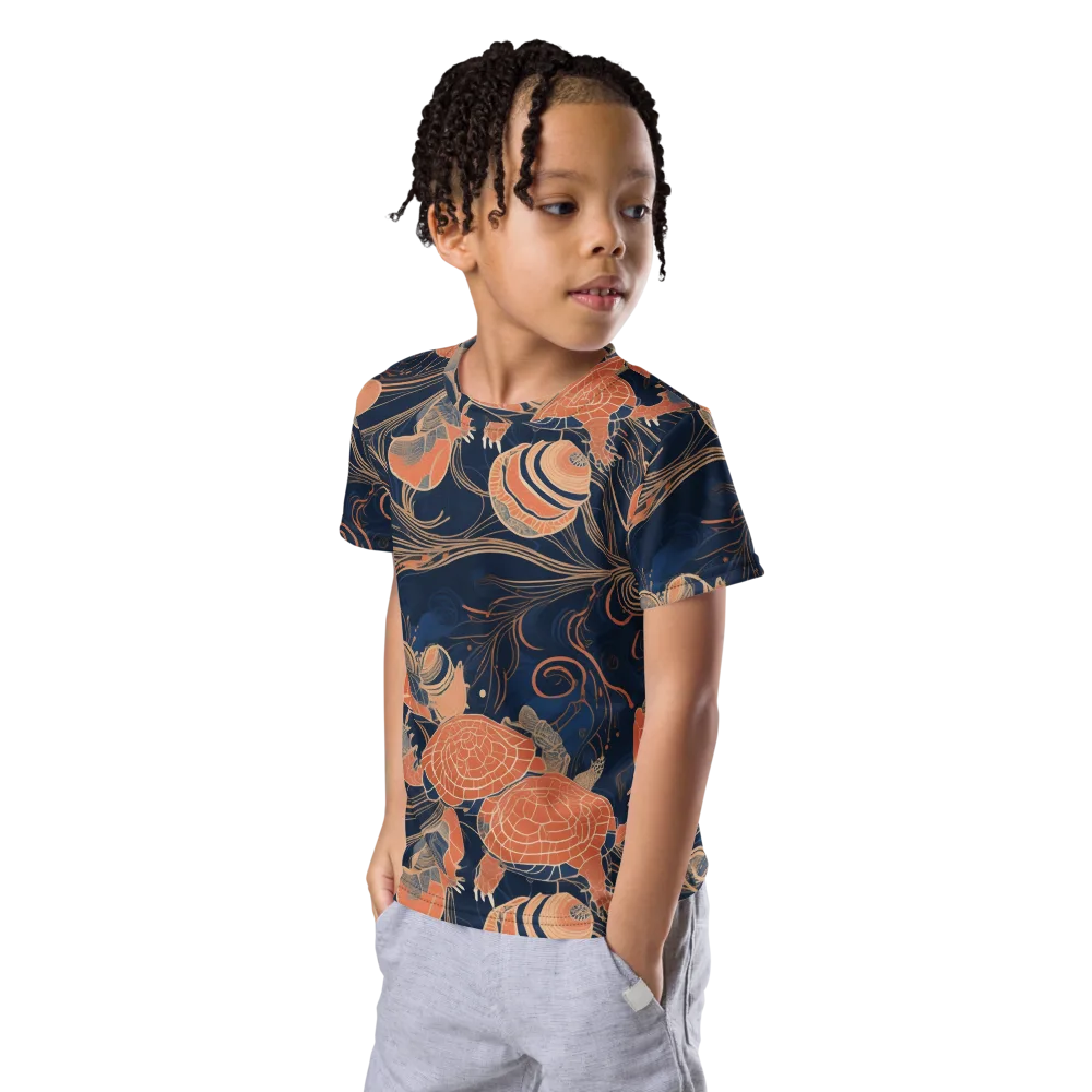 Tidal Filigree on Kids Crew Neck T-Shirt — Left Front