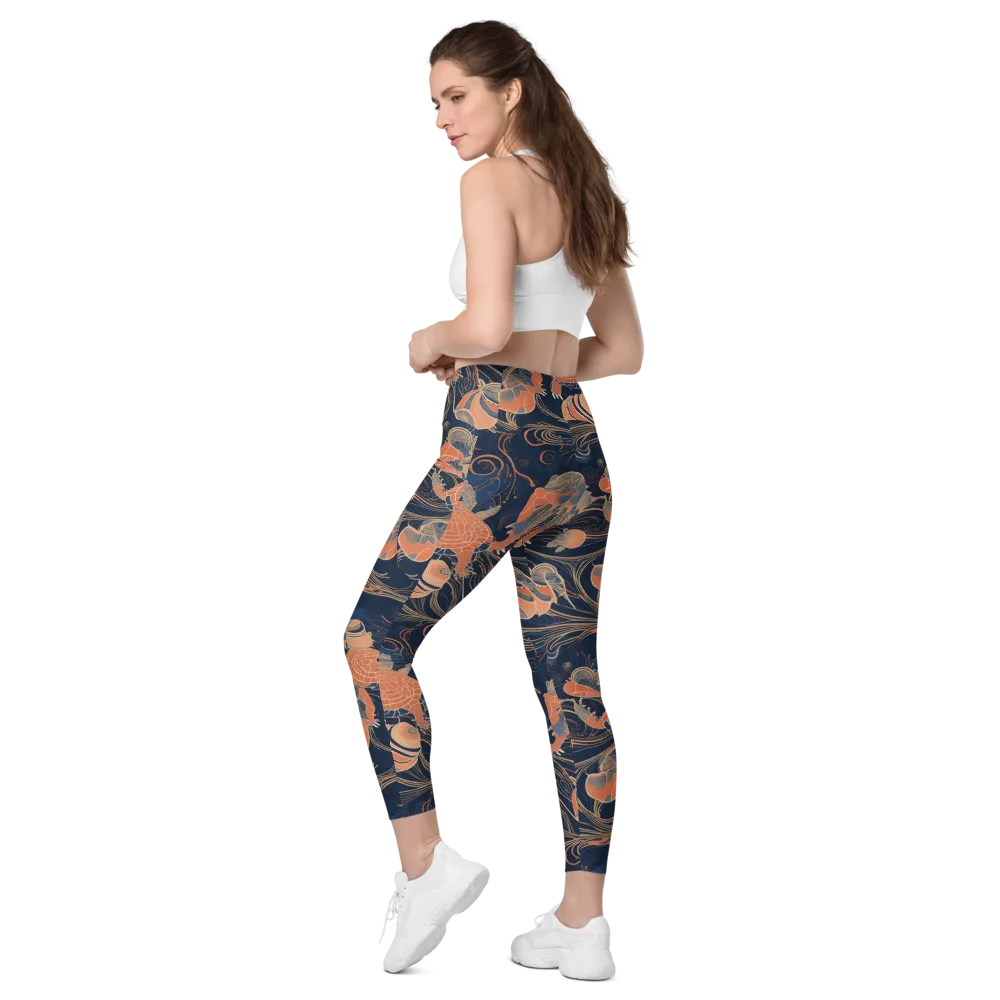 Tidal Filigree on Leggings with Pockets — Left Back