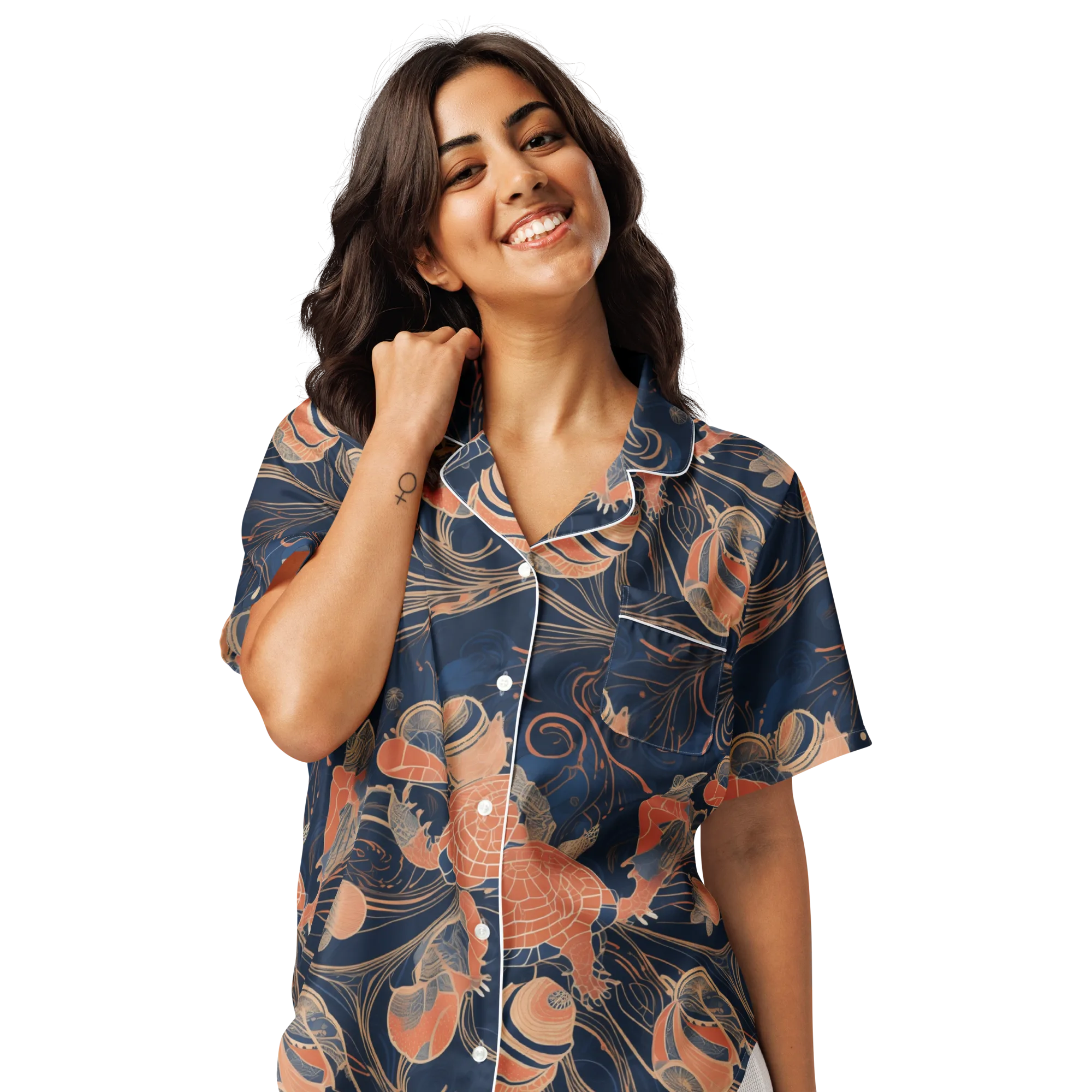 Tidal Filigree on Women's Short Sleeve Pajama Top — Front